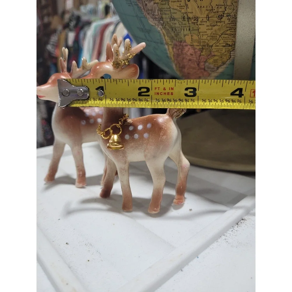 2 Small Plastic Fawn Deer Hong Kong Gold Bell Vintage